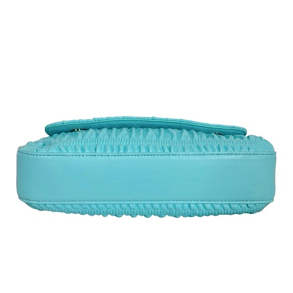 NWOT HOW WE FASHION 2.0 House of Want Baby Blue Shirring Chain Shoulder Baguette - Picture 11 of 13